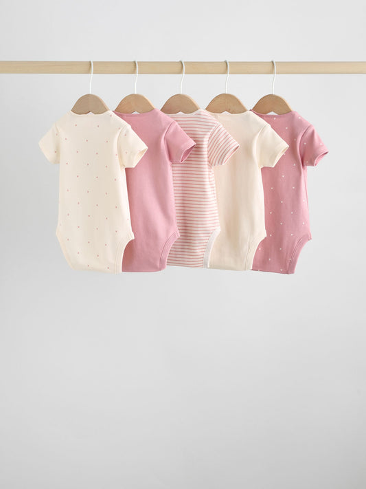 Dsiney Kidz - Pink Heart Baby Short Sleeve Bodysuits 5 Pack image 2