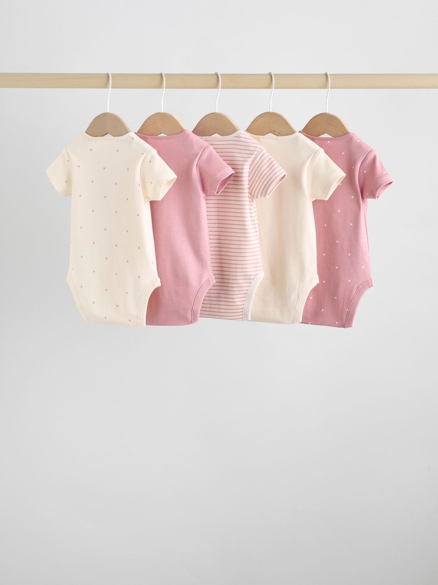 Pink Heart Baby Short Sleeve Bodysuits 5 Pack image 2
