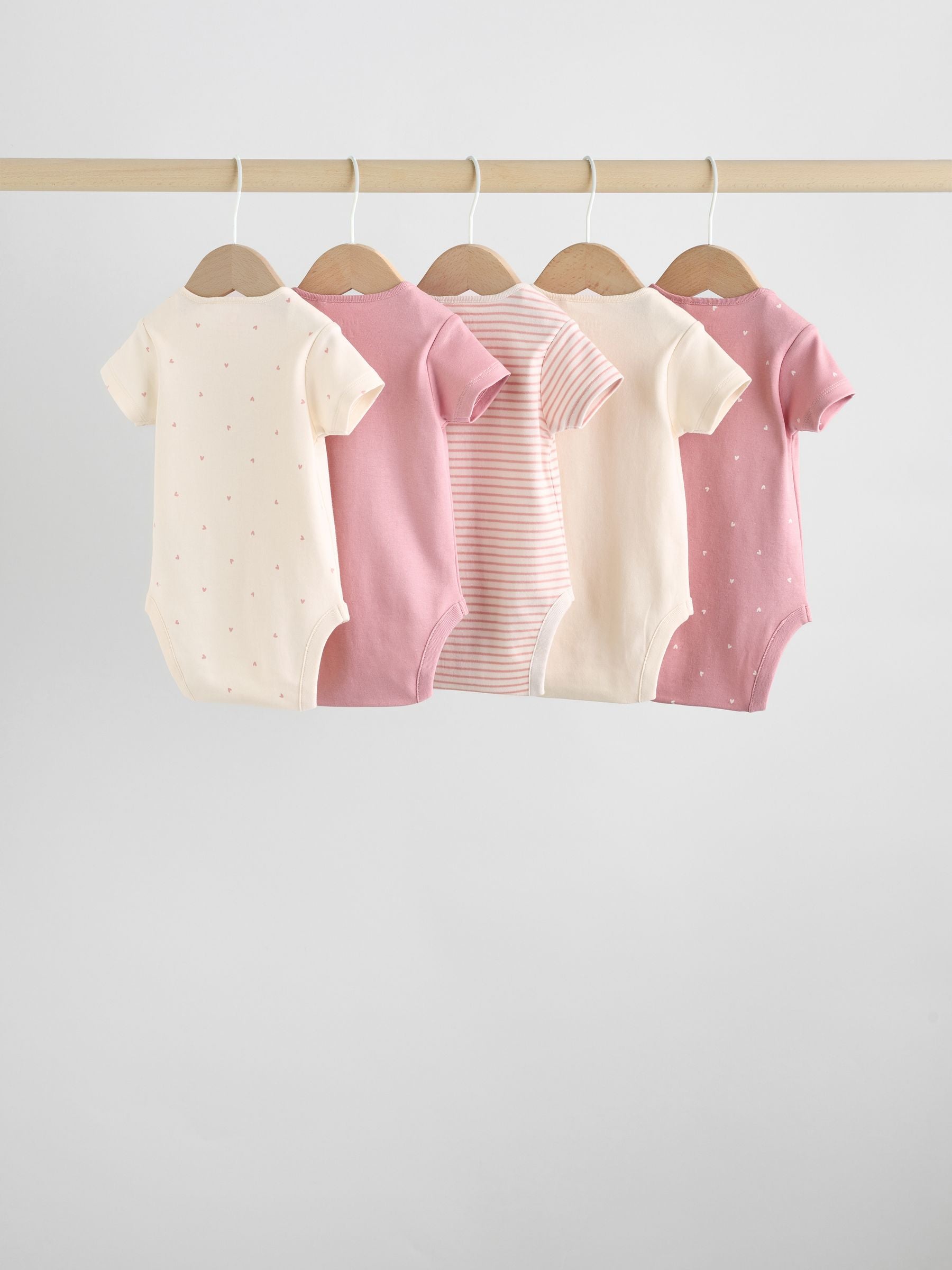 Pink Heart Baby Short Sleeve Bodysuits 5 Pack image 2