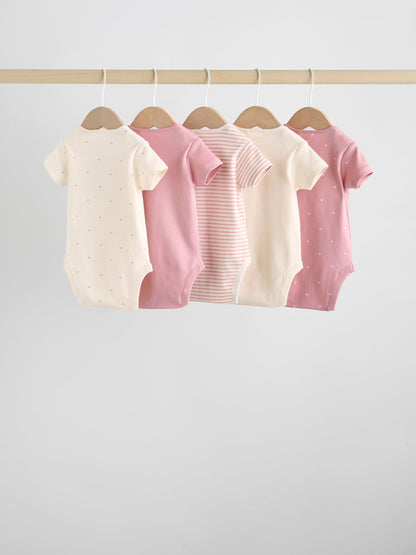 Pink Heart Baby Short Sleeve Bodysuits 5 Pack image 2