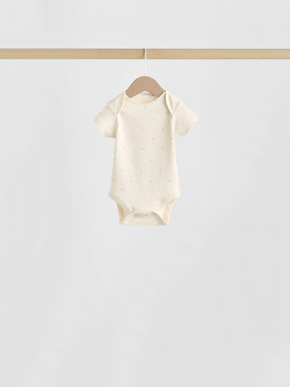 Pink Heart Baby Short Sleeve Bodysuits 5 Pack image 3