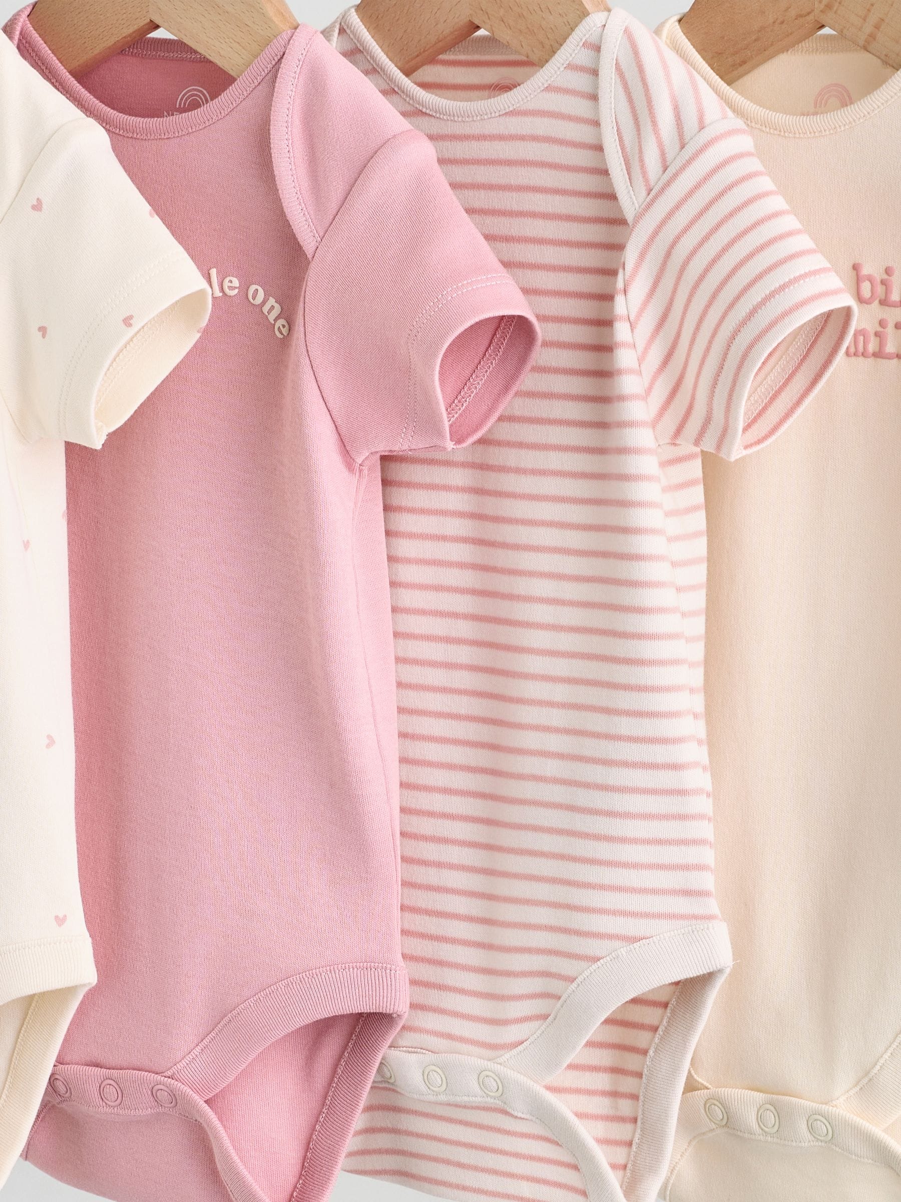 Pink Heart Baby Short Sleeve Bodysuits 5 Pack image 9