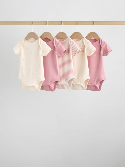 Pink Heart Baby Short Sleeve Bodysuits 5 Pack image 1