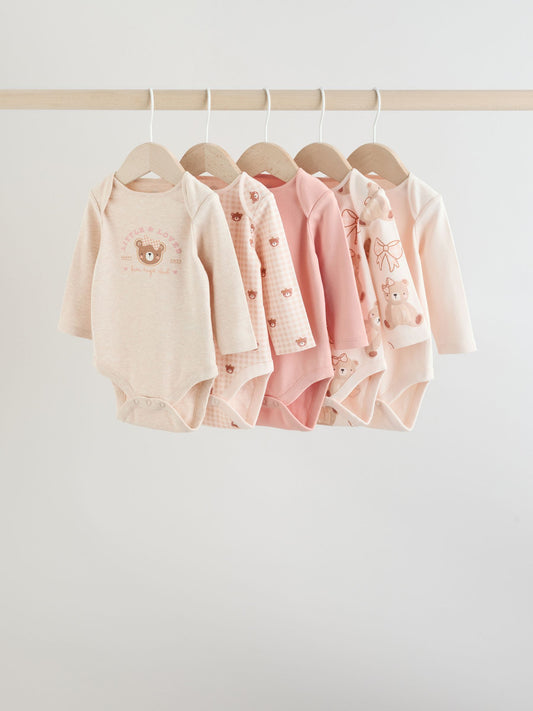 Neutral Bear Long Sleeve Baby Bodysuits 5 Pack image 1