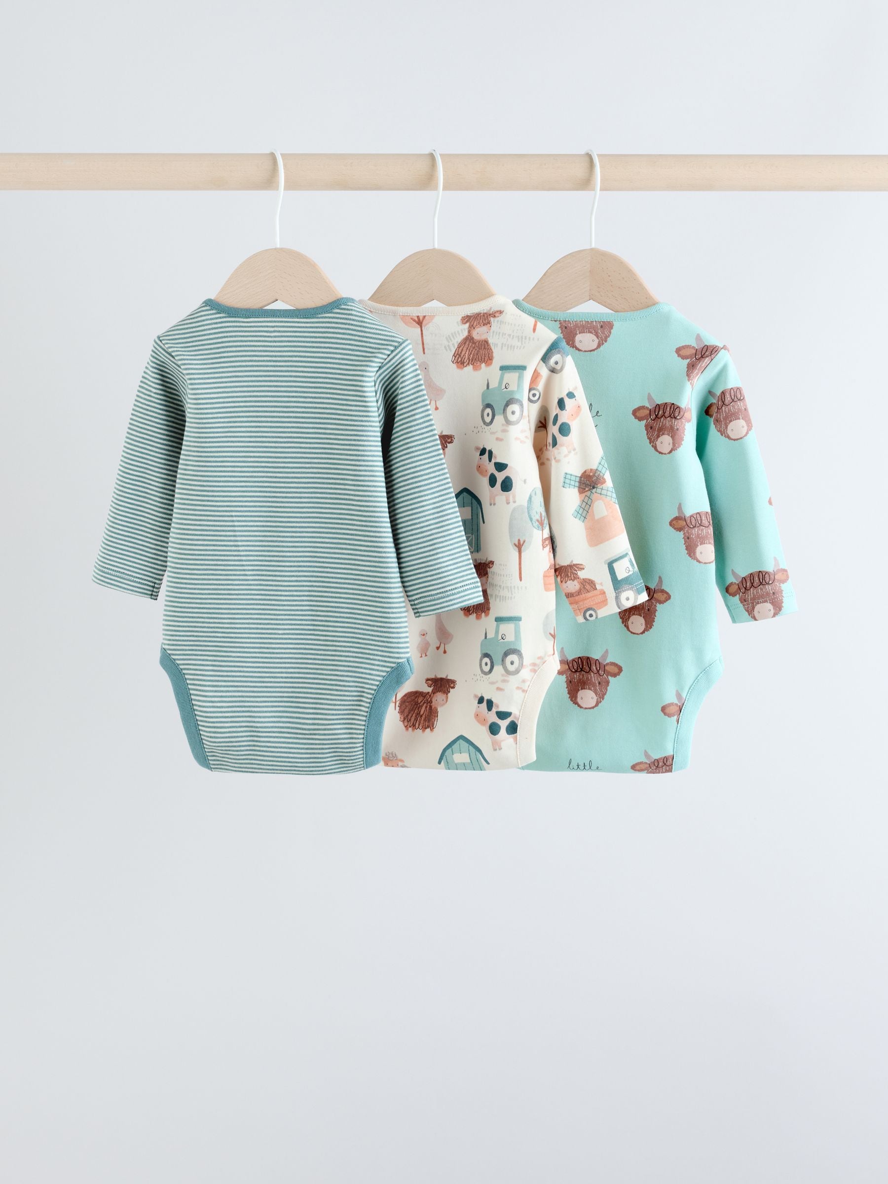 Blue Hamish Long Sleeve Bodysuits 3 Pack image 2