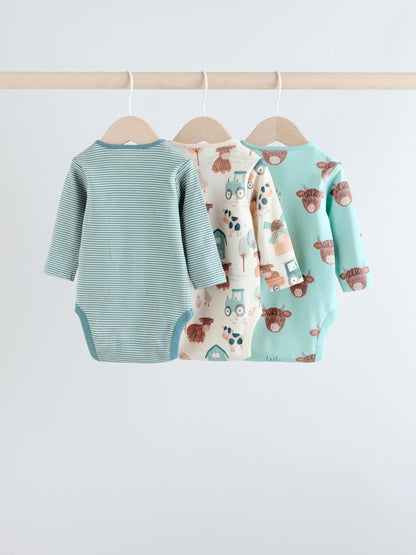 Blue Hamish Long Sleeve Bodysuits 3 Pack image 2