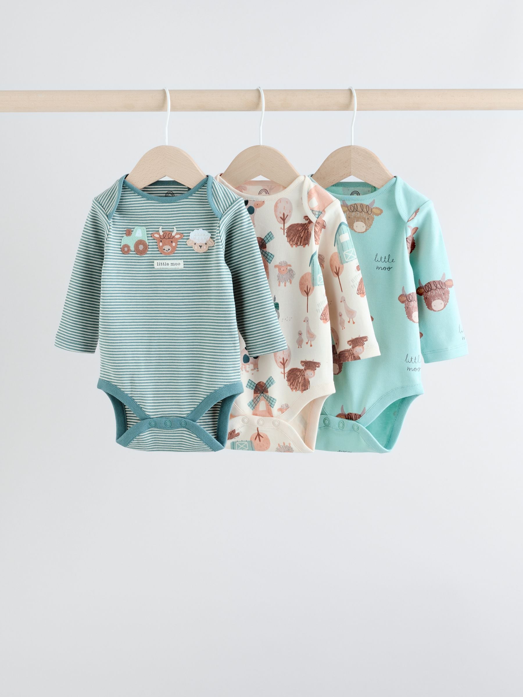 Blue Hamish Long Sleeve Bodysuits 3 Pack image 1