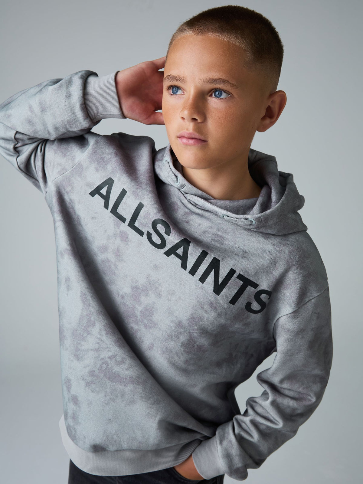smALLSAINTS Grey Tie Dye Logo Oversized Pullover Hoodie - image 3