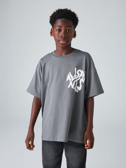 Dsiney Kidz - smALLSAINTS Charcoal Grey Oversized Orlando Logo Crew Neck T-Shirt image 1