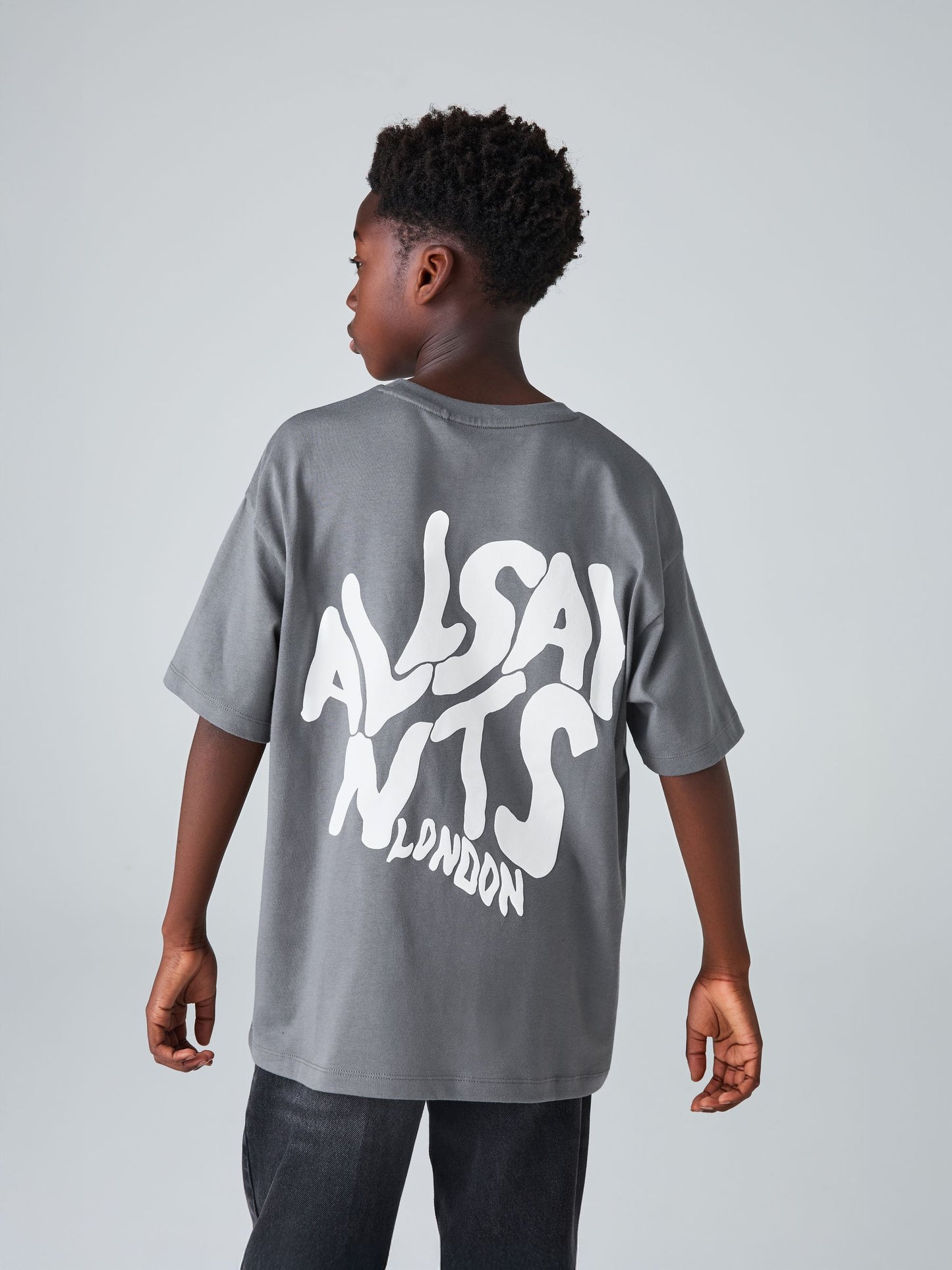 Dsiney Kidz - smALLSAINTS Charcoal Grey Oversized Orlando Logo Crew Neck T-Shirt image 2