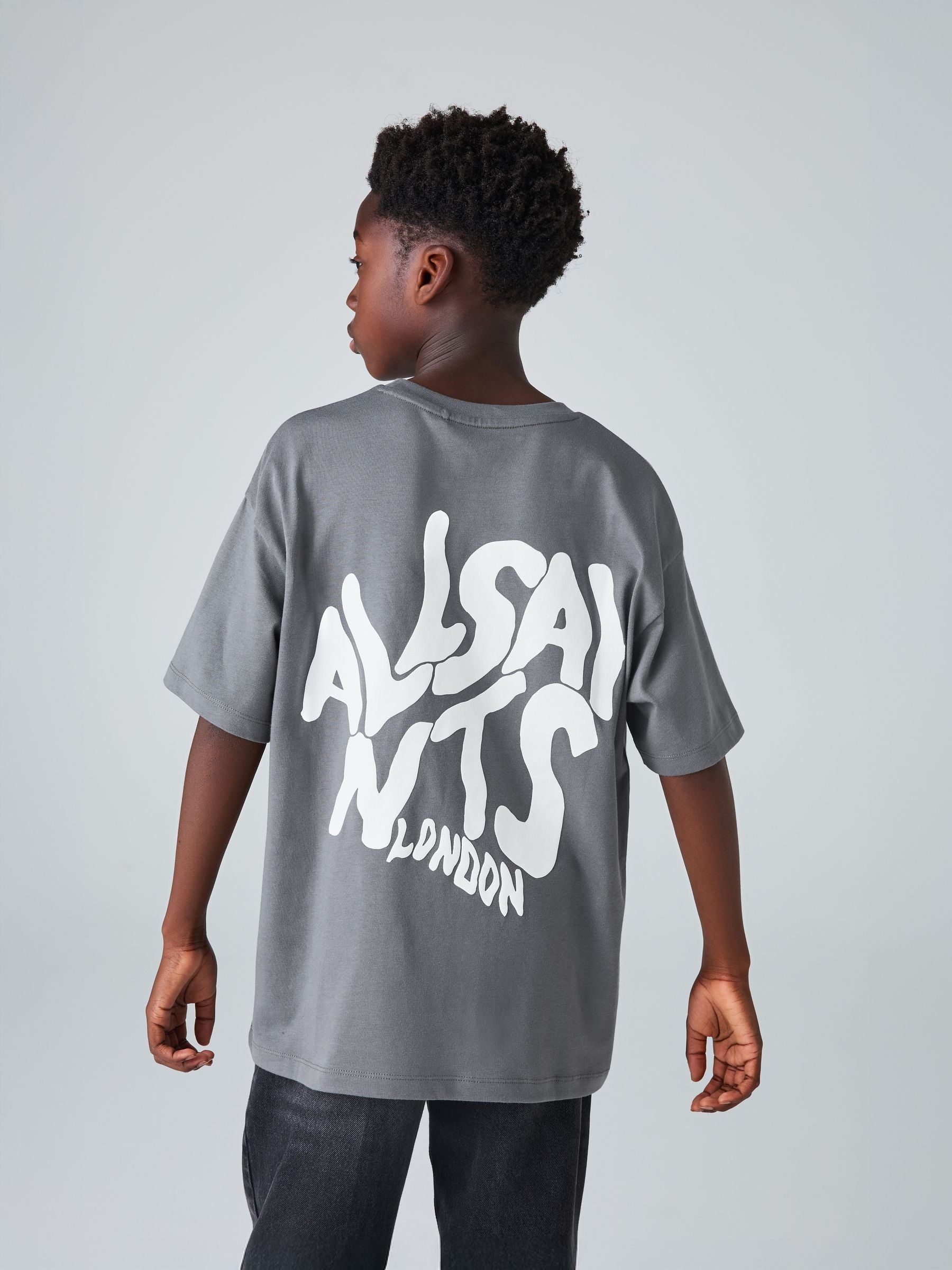 Dsiney Kidz - smALLSAINTS Charcoal Grey Oversized Orlando Logo Crew Neck T-Shirt image 2
