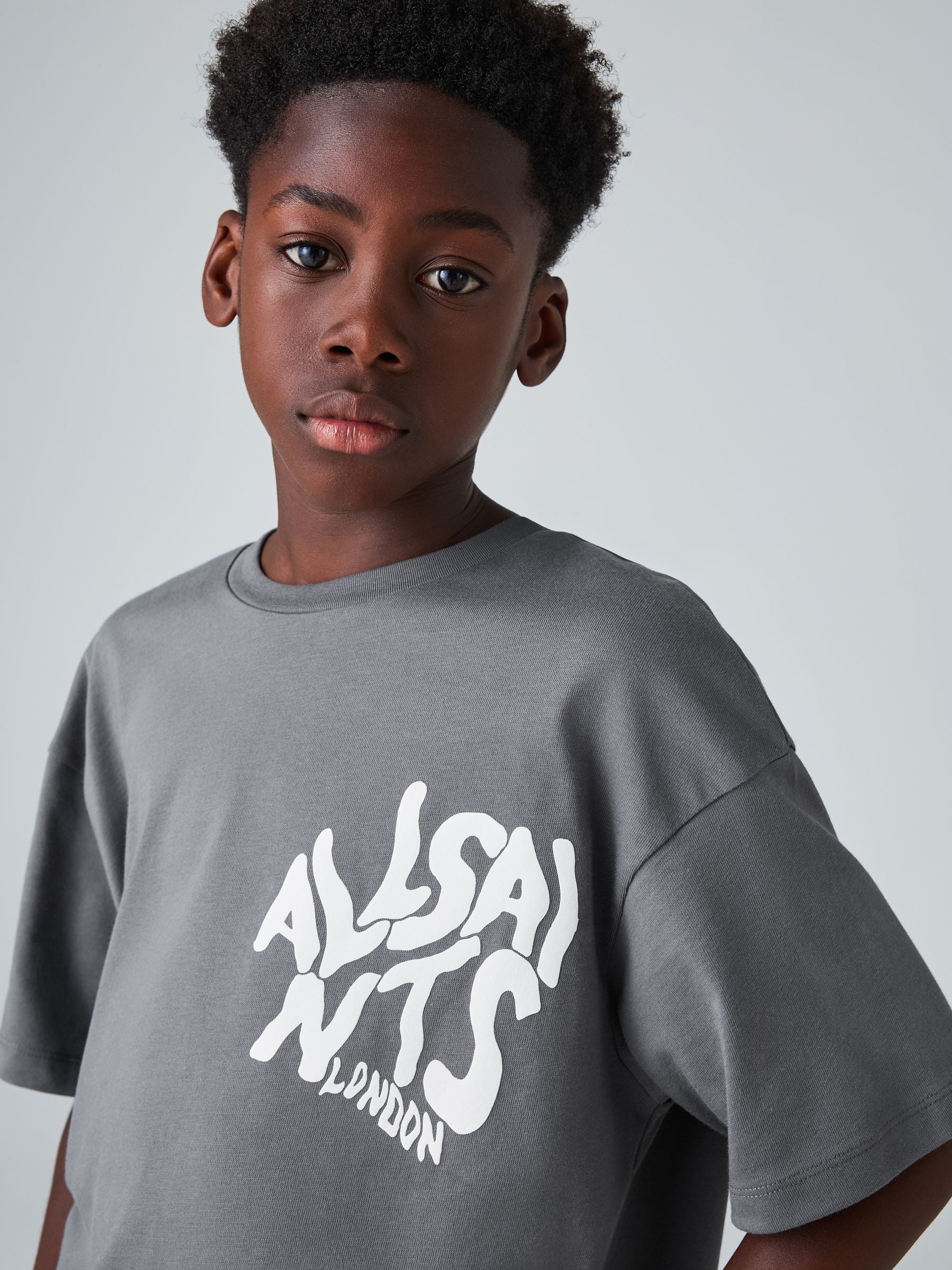 Dsiney Kidz - smALLSAINTS Charcoal Grey Oversized Orlando Logo Crew Neck T-Shirt image 3