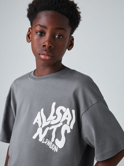 Dsiney Kidz - smALLSAINTS Charcoal Grey Oversized Orlando Logo Crew Neck T-Shirt image 3