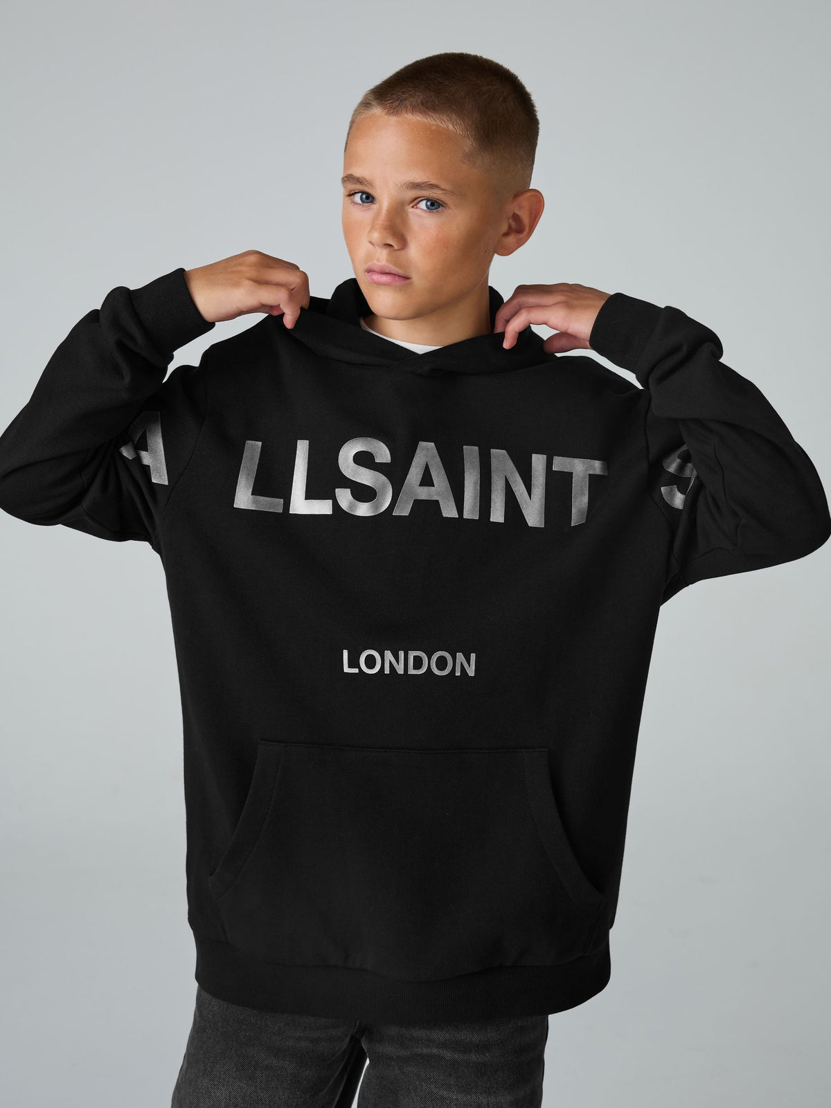 smALLSAINTS Black/Gunmetal Biggy Oversized Pullover Hoodie - image 2