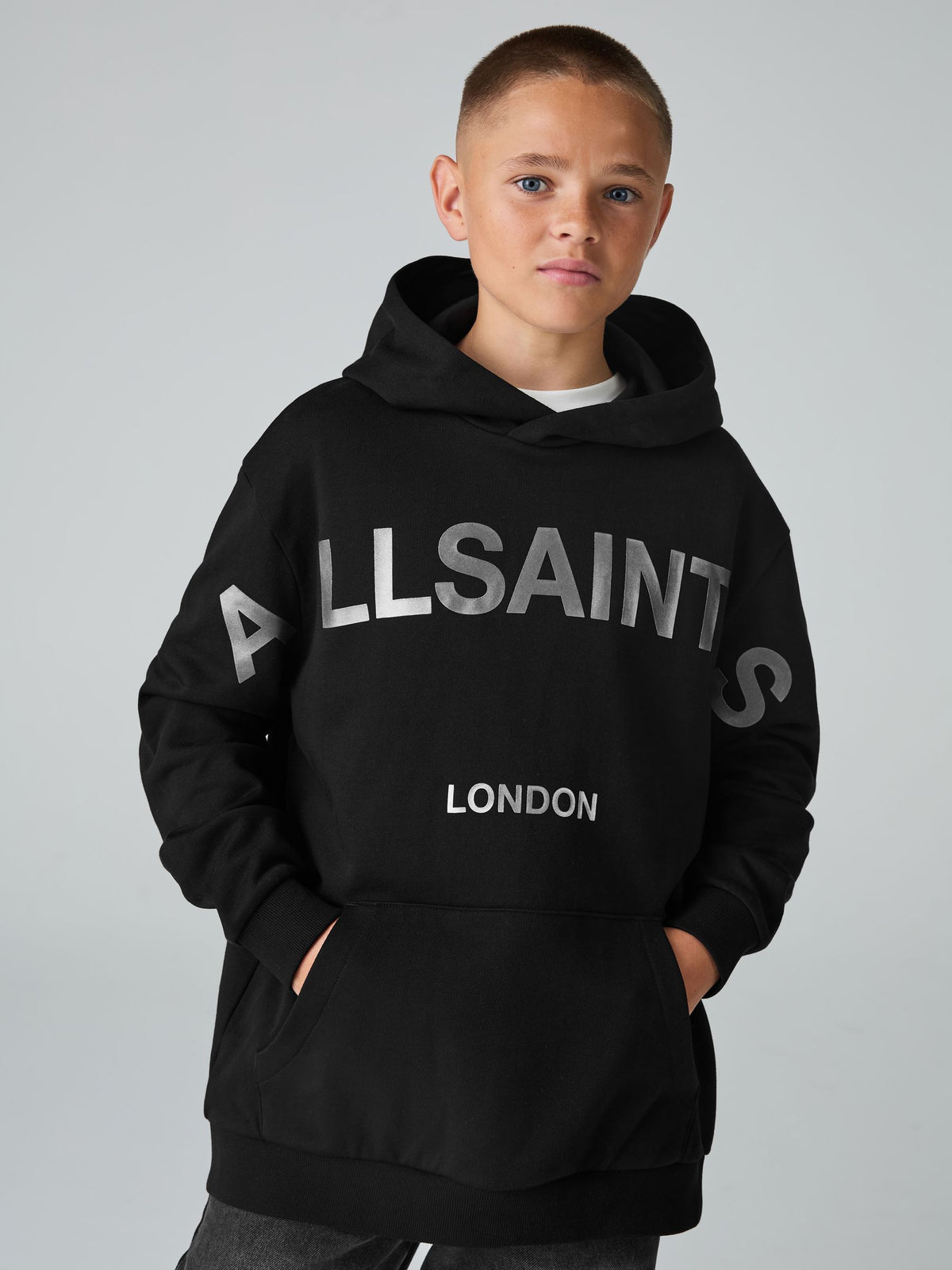 smALLSAINTS Black/Gunmetal Biggy Oversized Pullover Hoodie - image 3