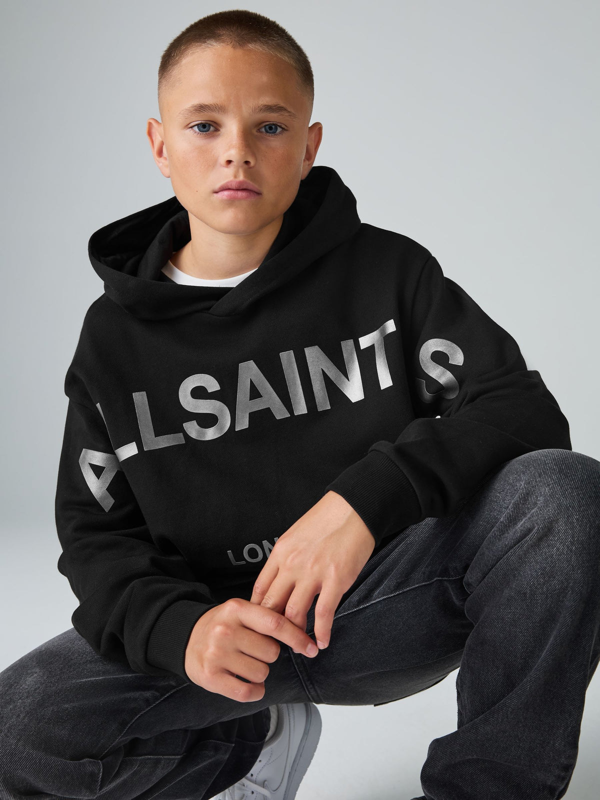 smALLSAINTS Black/Gunmetal Biggy Oversized Pullover Hoodie - image 4