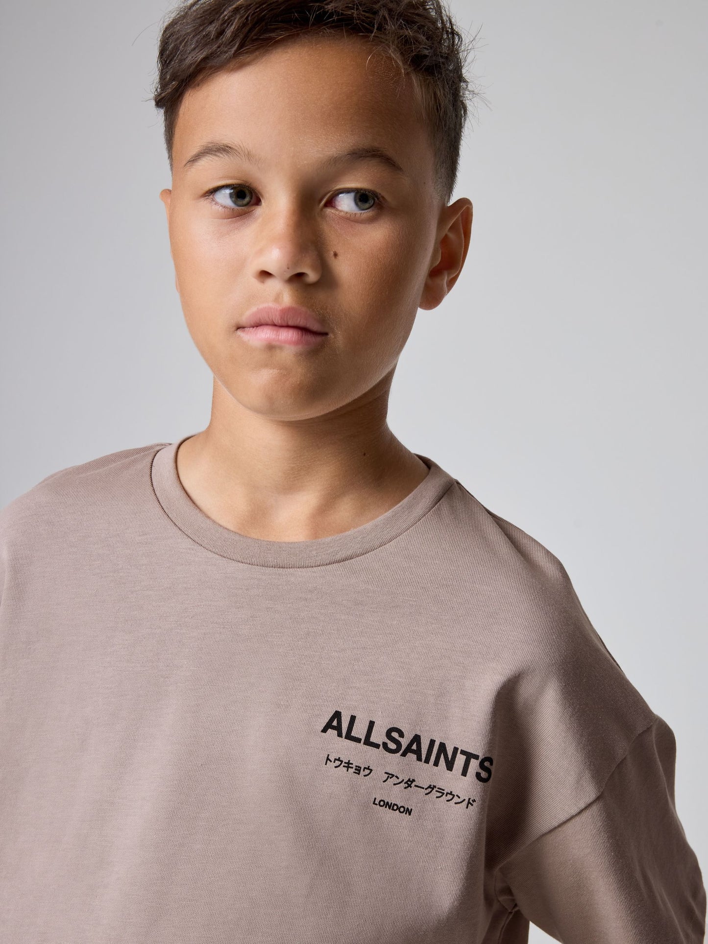 Dsiney Kidz - smALLSAINTS Light Brown Oversized Underground Crew Neck Cotton T-Shirt image 2