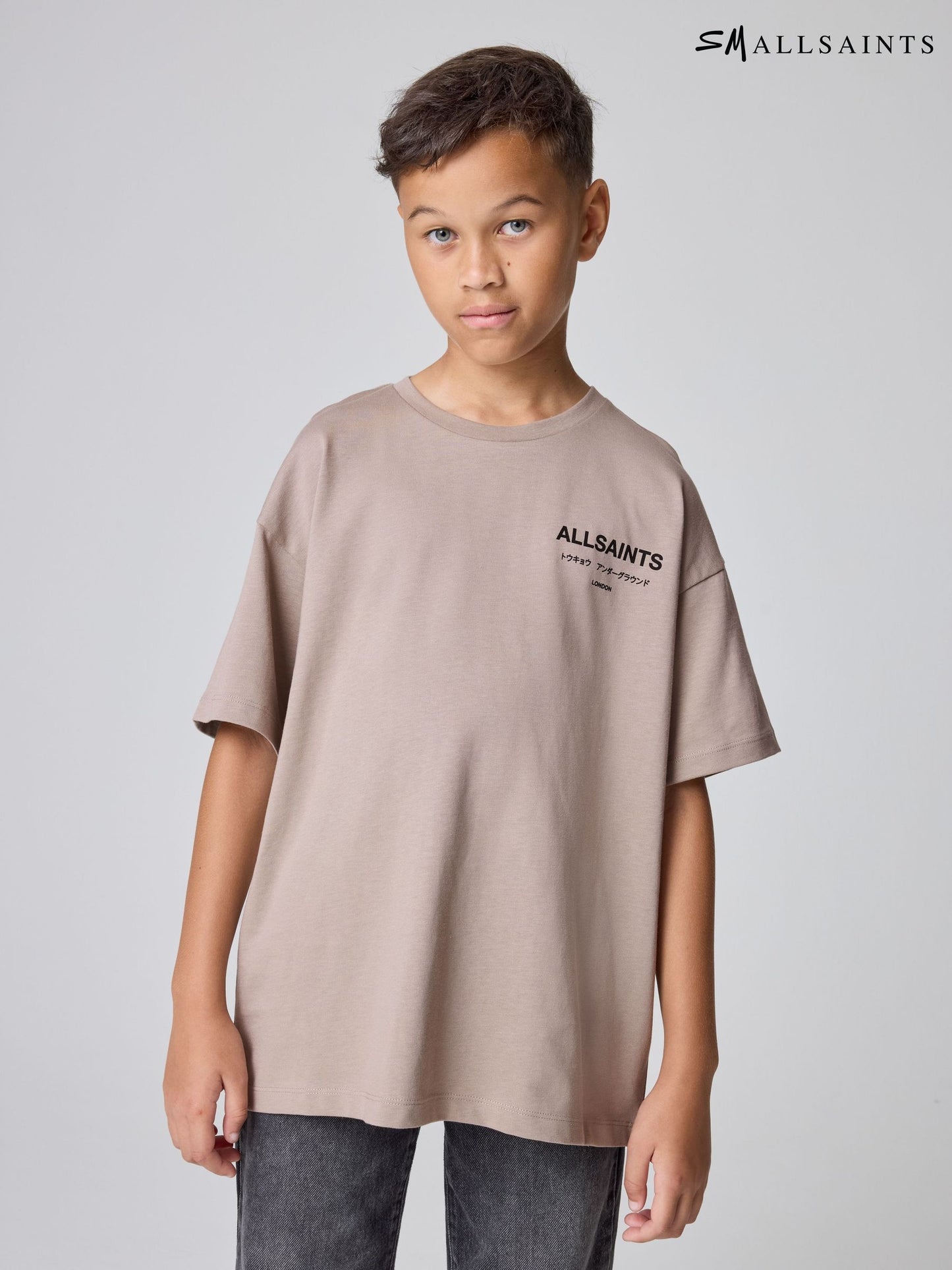 Dsiney Kidz - smALLSAINTS Light Brown Oversized Underground Crew Neck Cotton T-Shirt image 9