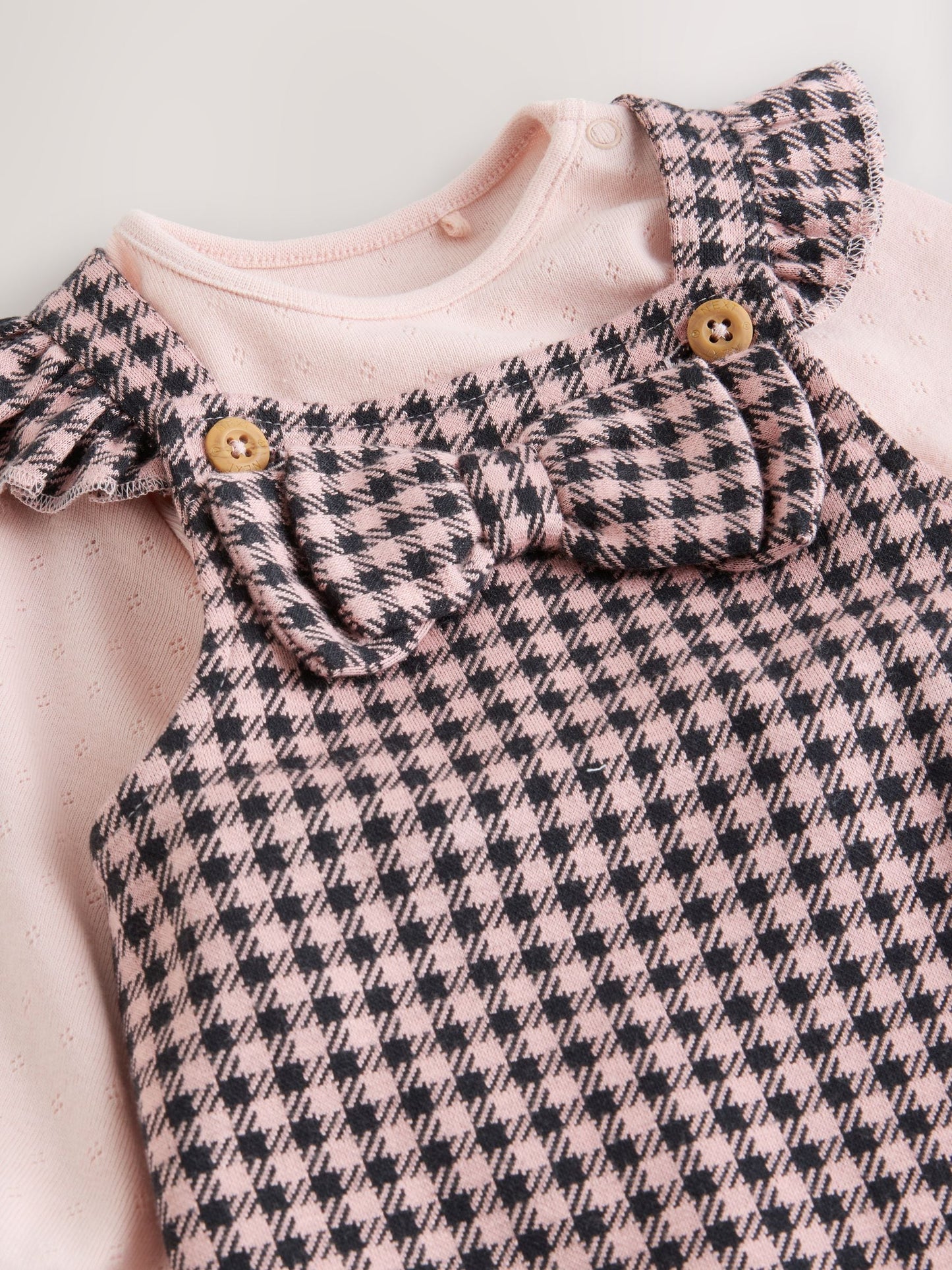 Pink / Chocolate Gingham Baby Long Sleeve Bodysuit and Dungarees 2 Piece Set (0mths-2yrs)