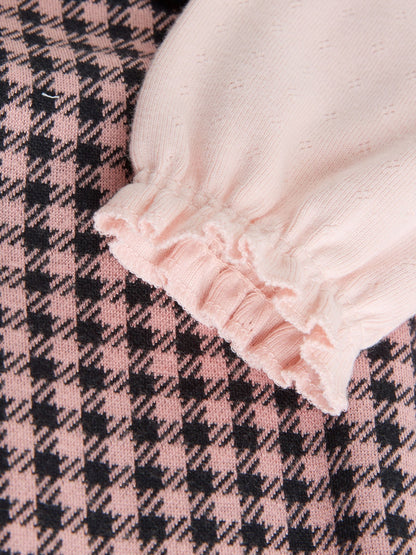 Pink / Chocolate Gingham Baby Long Sleeve Bodysuit and Dungarees 2 Piece Set (0mths-2yrs)
