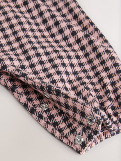 Pink / Chocolate Gingham Baby Long Sleeve Bodysuit and Dungarees 2 Piece Set (0mths-2yrs)