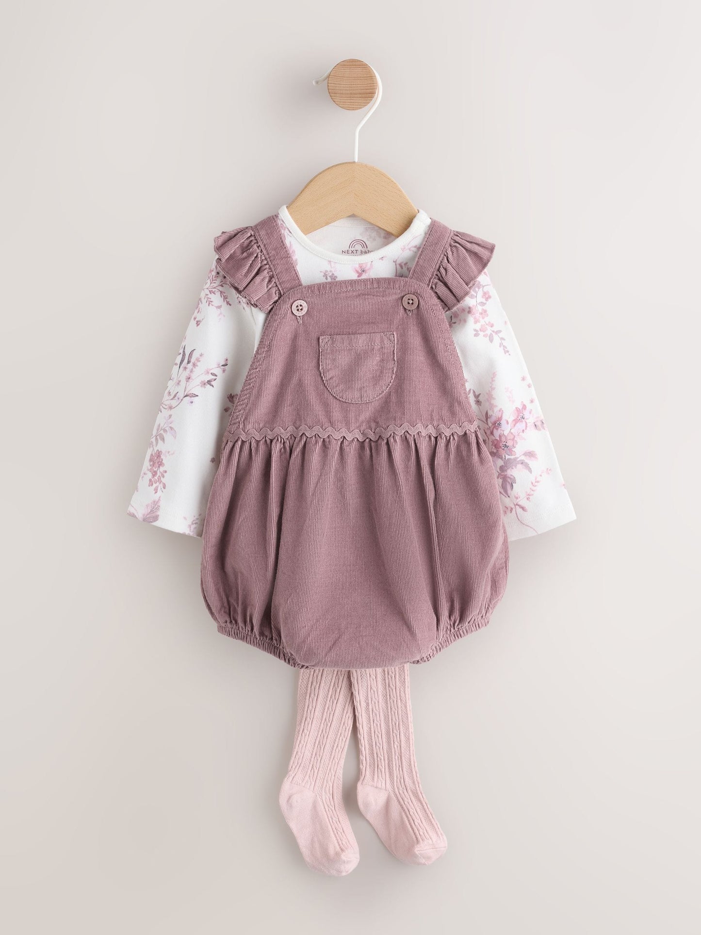 Purple/ White Cord Baby Romper and Long Sleeve Bodysuit and Tights 3 Piece Set (0mths-2yrs) image 6