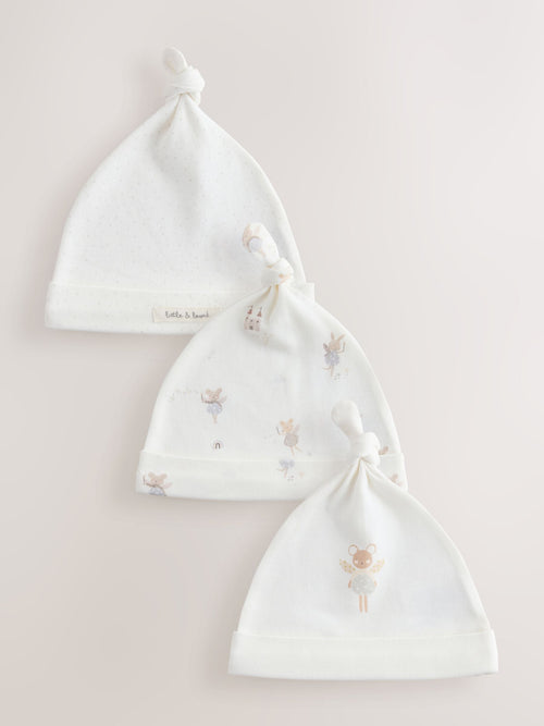 Ecru Fairy Mouse 3 Pack Tie Top Baby Beanies (0-12mths) image 1