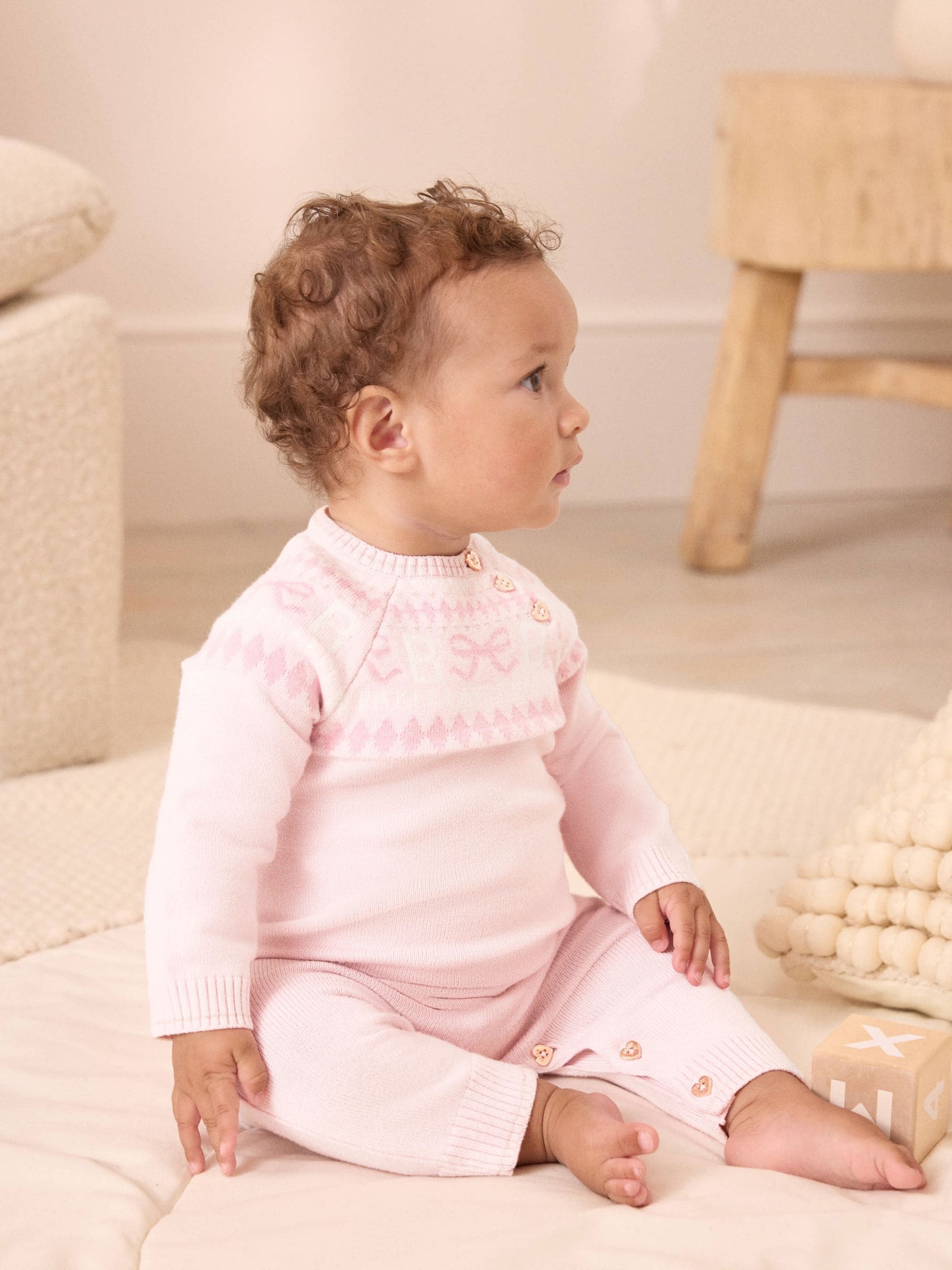 Baker by Ted Baker Pink Knitted Fairisle Pattern Romper image 1