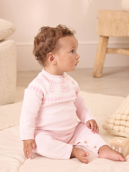 Baker by Ted Baker Pink Knitted Fairisle Pattern Romper image 1