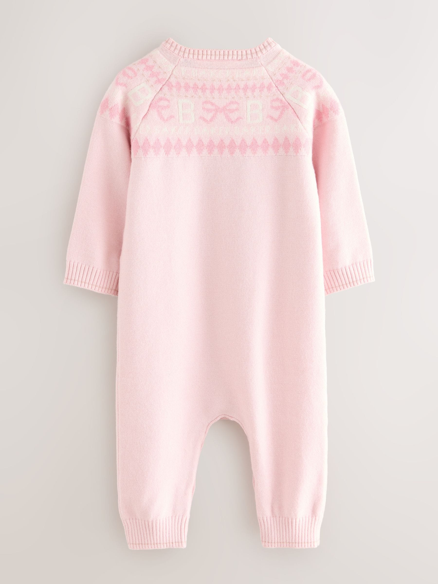 Baker by Ted Baker Pink Knitted Fairisle Pattern Romper image 3