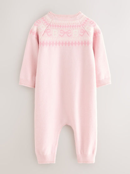 Baker by Ted Baker Pink Knitted Fairisle Pattern Romper image 3