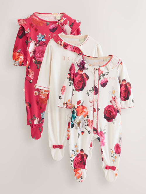 Dsiney Kidz - Baker by Ted Baker Red Cotton Printed Sleepsuits 3 Pack image 1