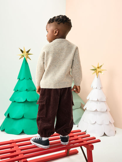 Neutral/Grey Reindeer Knitted Christmas Jumper (3mths-7yrs)