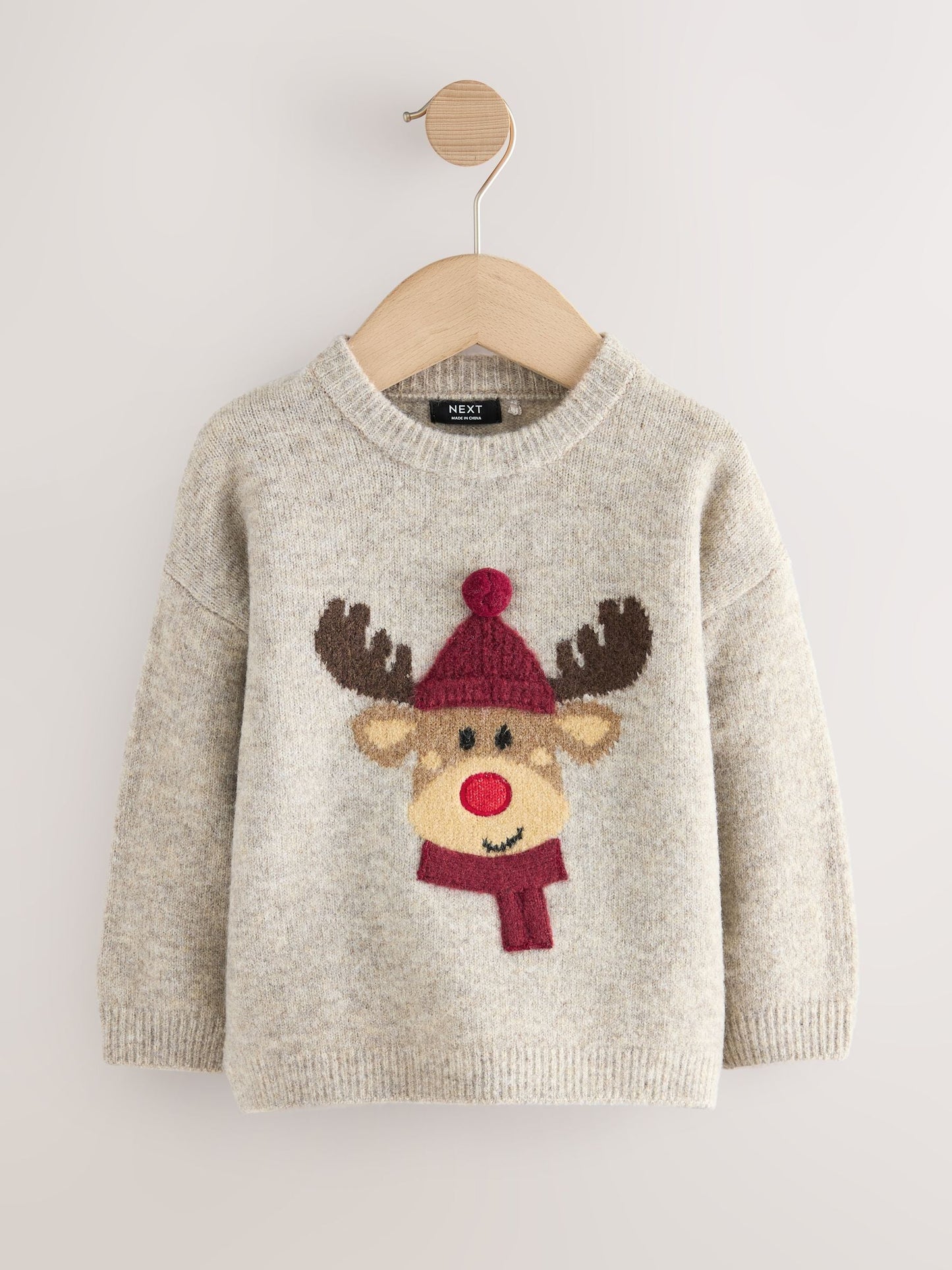 Neutral/Grey Reindeer Knitted Christmas Jumper (3mths-7yrs)