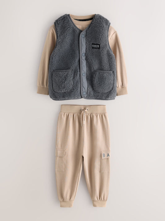 Baker by Ted Baker 3 Piece Stone Borg Gilet, Sweatshirt and Joggers Set image 3