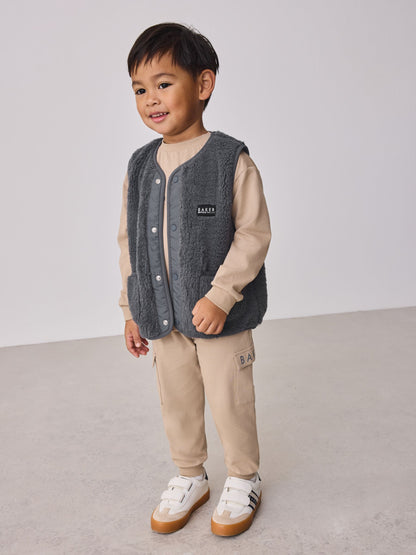 Baker by Ted Baker 3 Piece Stone Borg Gilet, Sweatshirt and Joggers Set image 5
