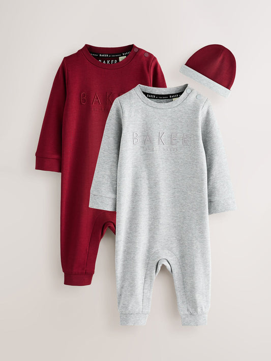 Baker by Ted Baker Burgundy Red/Grey Romper and Reversible Hat image 1