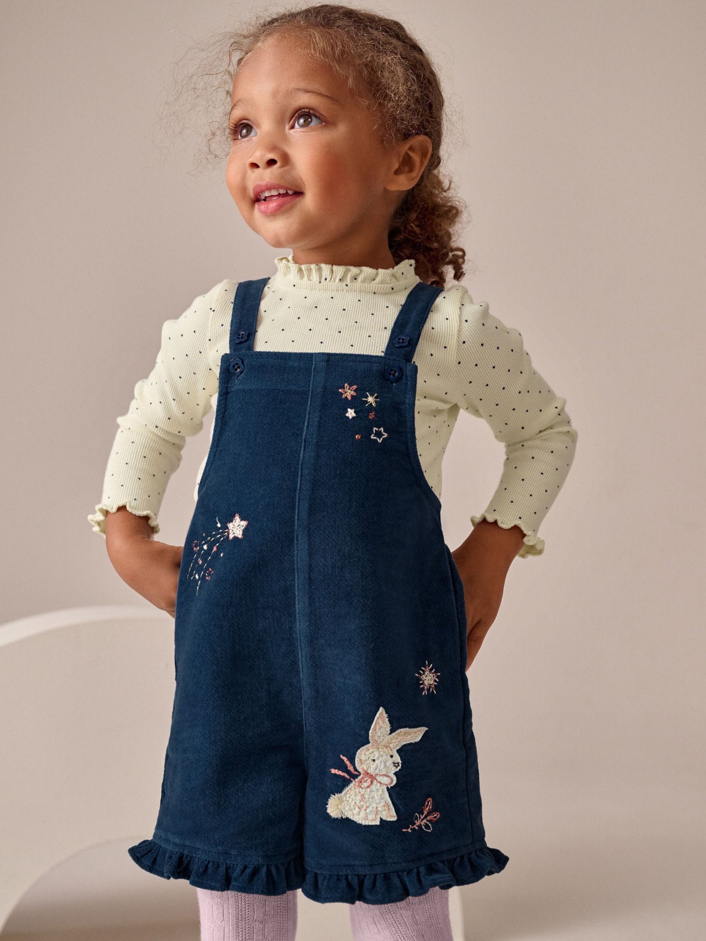 Navy Bunny Corduroy Dungarees Top and Tights Set (3mths-7yrs)