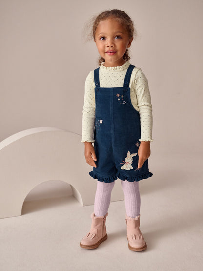 Navy Bunny Corduroy Dungarees Top and Tights Set (3mths-7yrs)