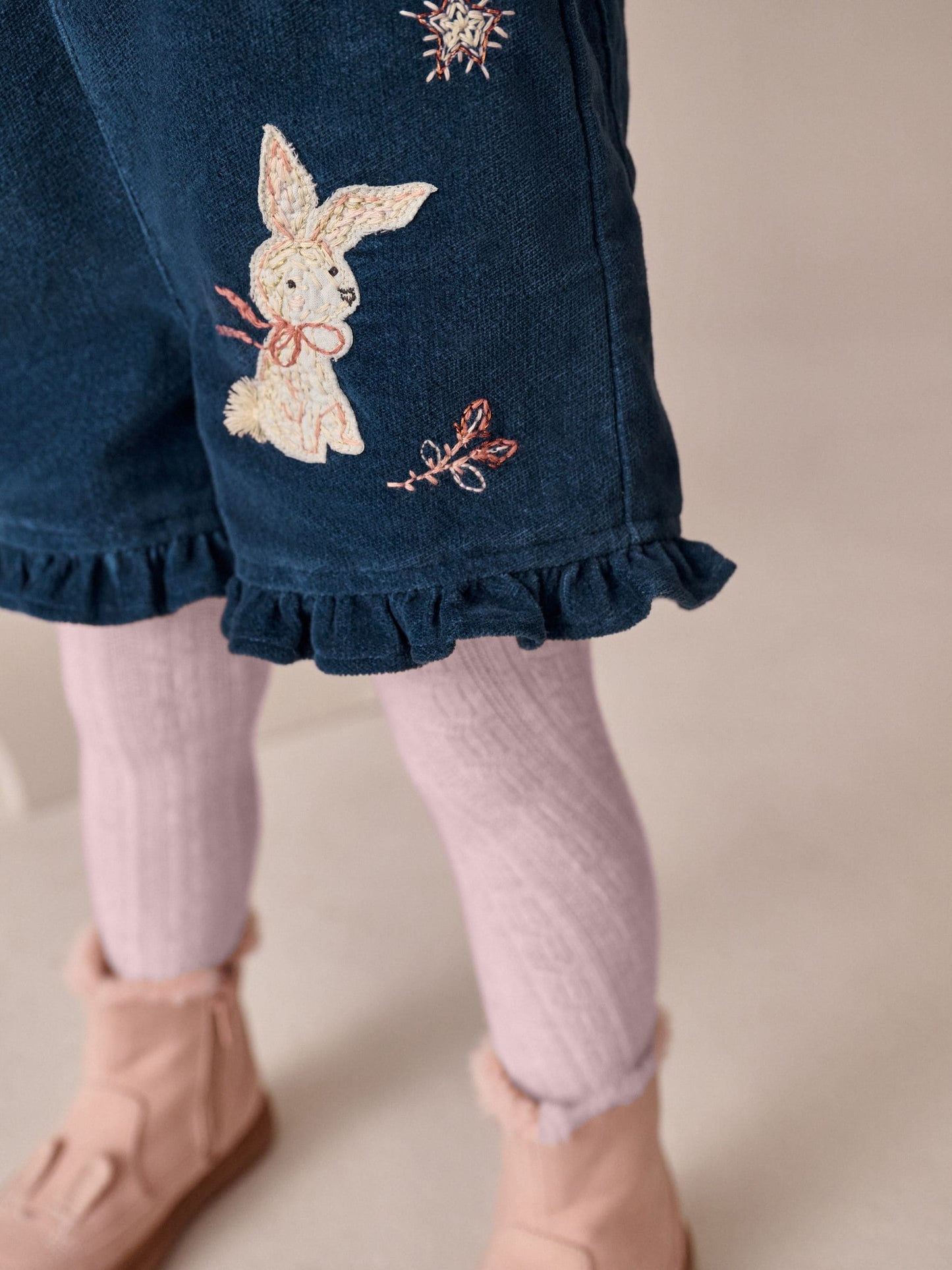 Navy Bunny Corduroy Dungarees Top and Tights Set (3mths-7yrs)