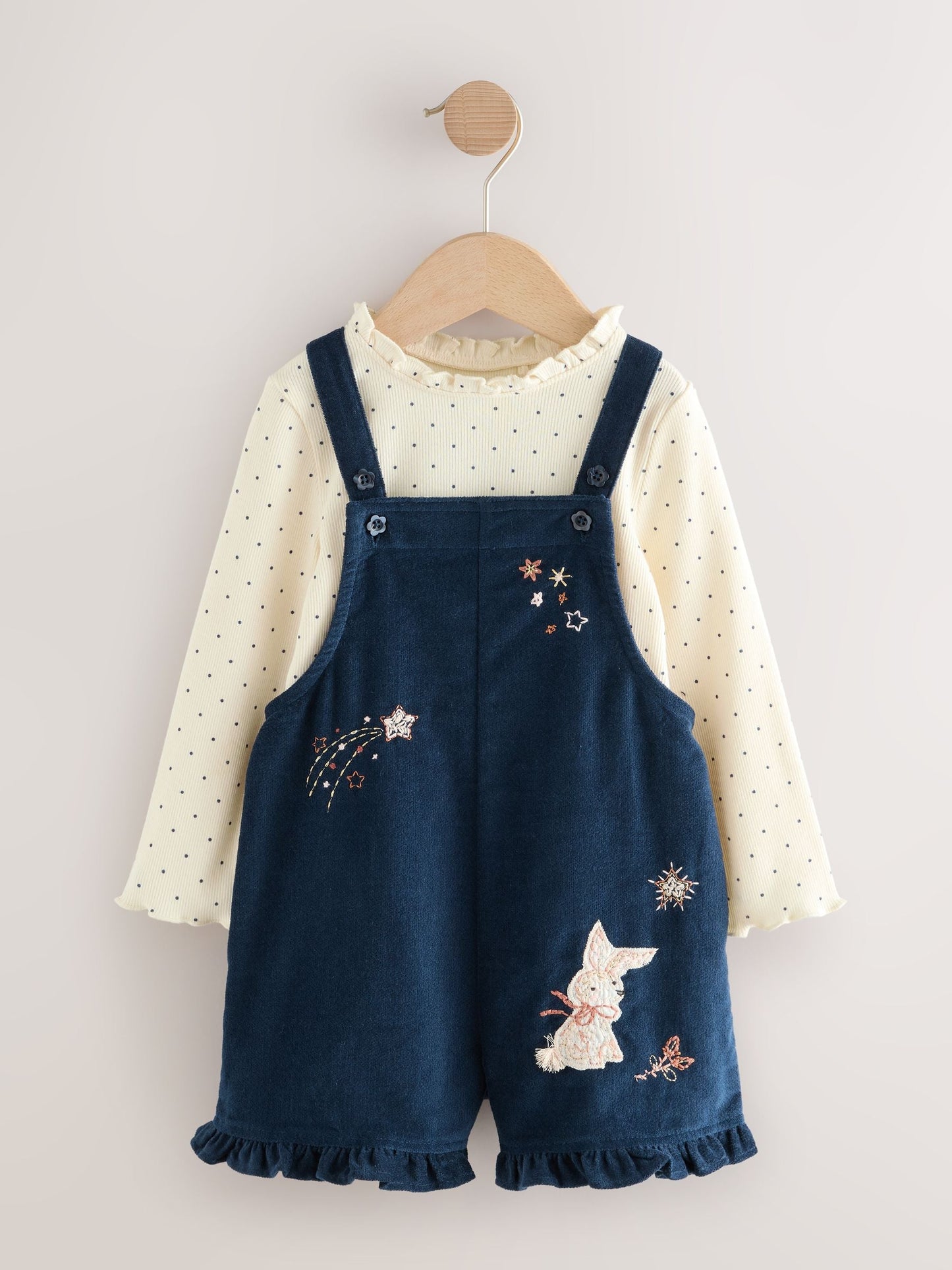 Navy Bunny Corduroy Dungarees Top and Tights Set (3mths-7yrs)