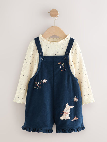 Navy Bunny Corduroy Dungarees Top and Tights Set (3mths-7yrs)
