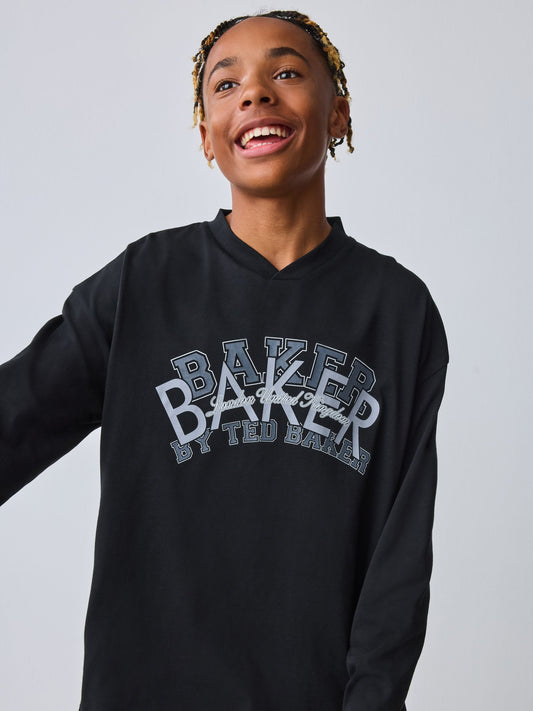 Baker by Ted Baker Black V-Neck Graphic T-Shirt image 1