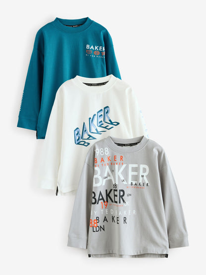 Baker by Ted Baker Long Sleeve Graphic T-Shirt 3 Pack image 1