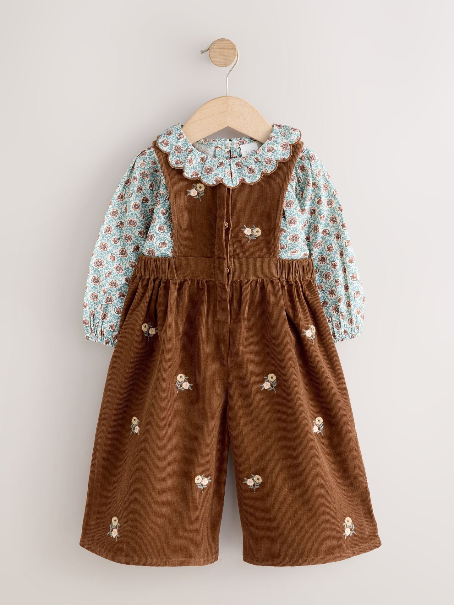 Chocolate Brown Cord Dungarees & Blouse Set (3mths-7yrs)