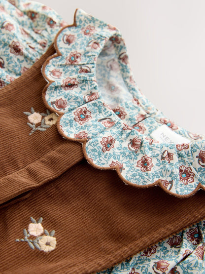 Chocolate Brown Cord Dungarees & Blouse Set (3mths-7yrs)