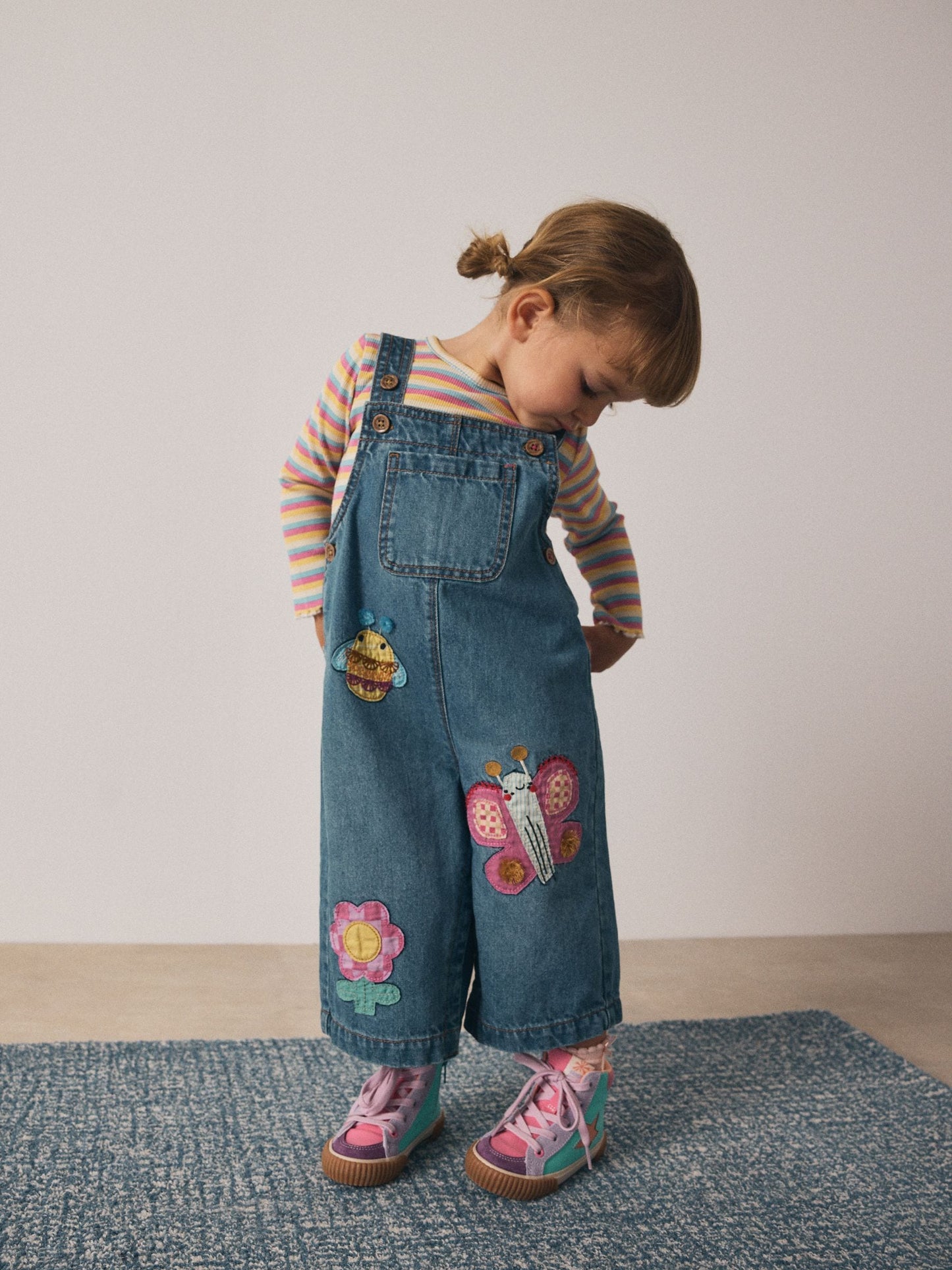 Mid Blue Bee Embellished Dungarees (3mths-7yrs)