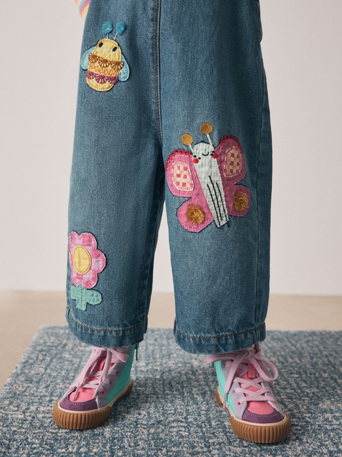 Mid Blue Bee Embellished Dungarees (3mths-7yrs)