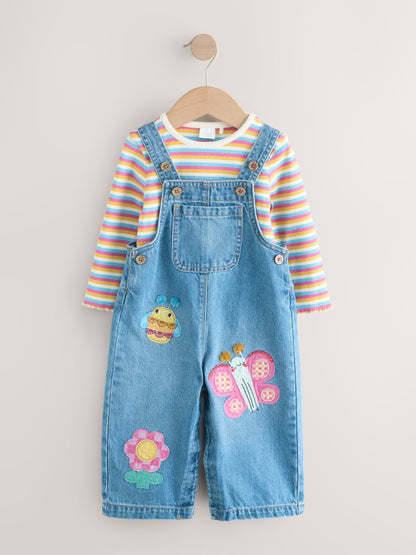 Mid Blue Bee Embellished Dungarees (3mths-7yrs)