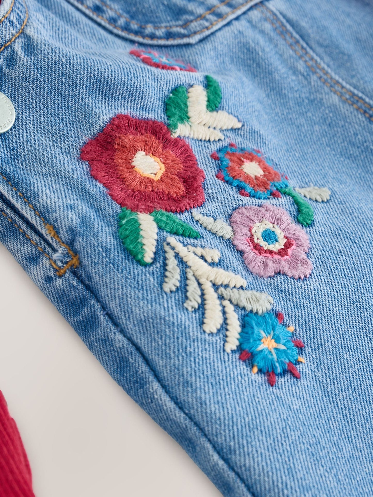 Mid Blue Floral Embroidered Dungarees (3mths-7yrs)